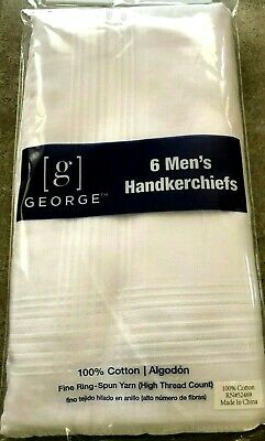 6 Pack Men's White Handkerchiefs 100% Cotton New In Package--high Thread Count