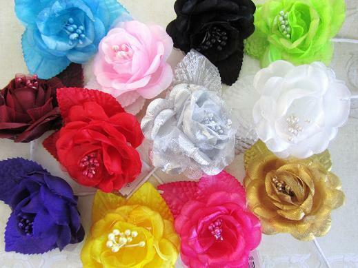 12 Poly Silk/mesh 2" Rose Flower Bouquet Brooch/wedding Floral Craft/corsage F67