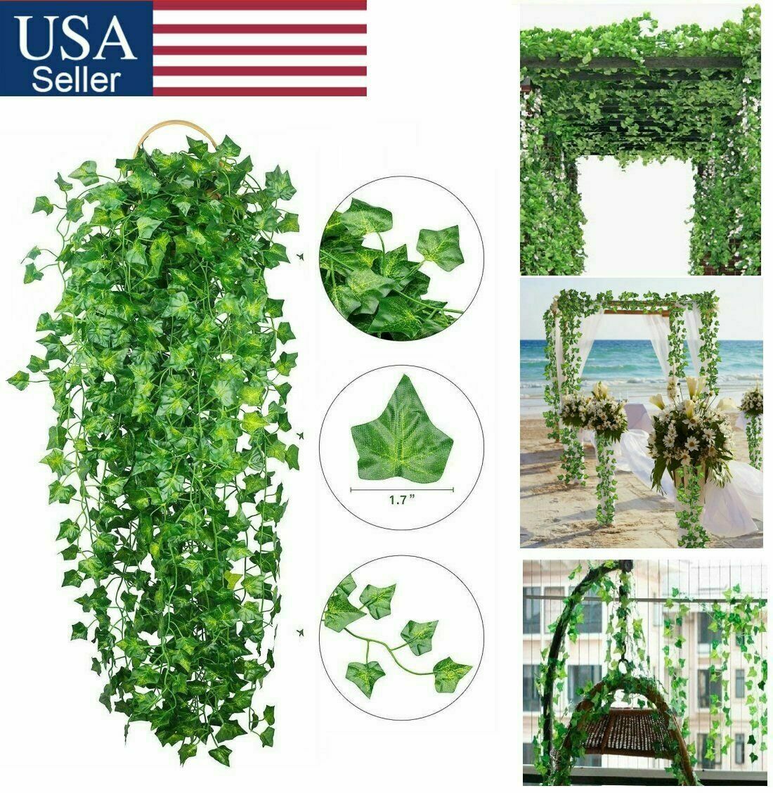 12pcs Artificial Ivy Leaf Plants Vine Hanging Garland Fake Flowers Home Decor