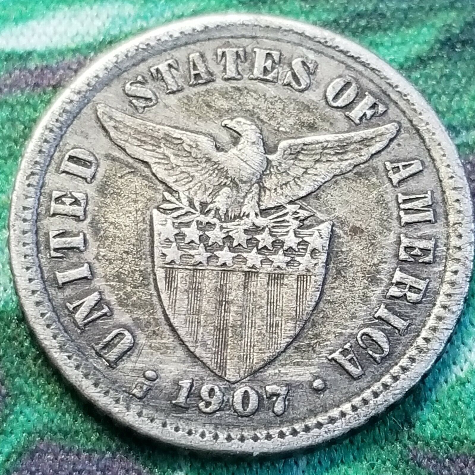 1907-s 10 Centavos Xf Philippines Us San Francisco Mint Silver Coin Ten Usa