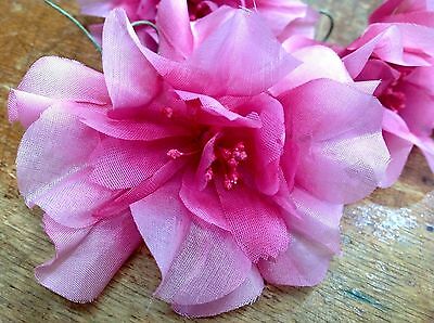 Vintage Millinery 1940s Flower 4" Pink Hand Made Organza Silk 1pc Made In Japan