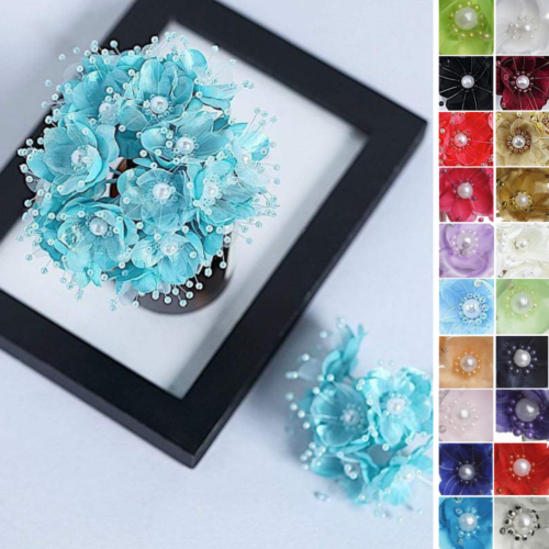 72 Beaded Flowers With Faux Pearls - Crafts Supplies Wedding Favors Decorations